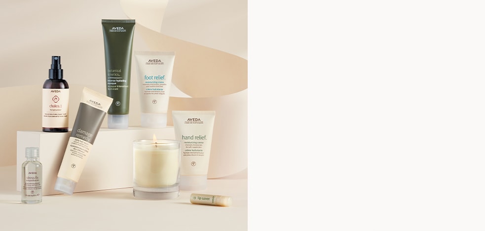 Aveda self-care essentials for hair and body.
