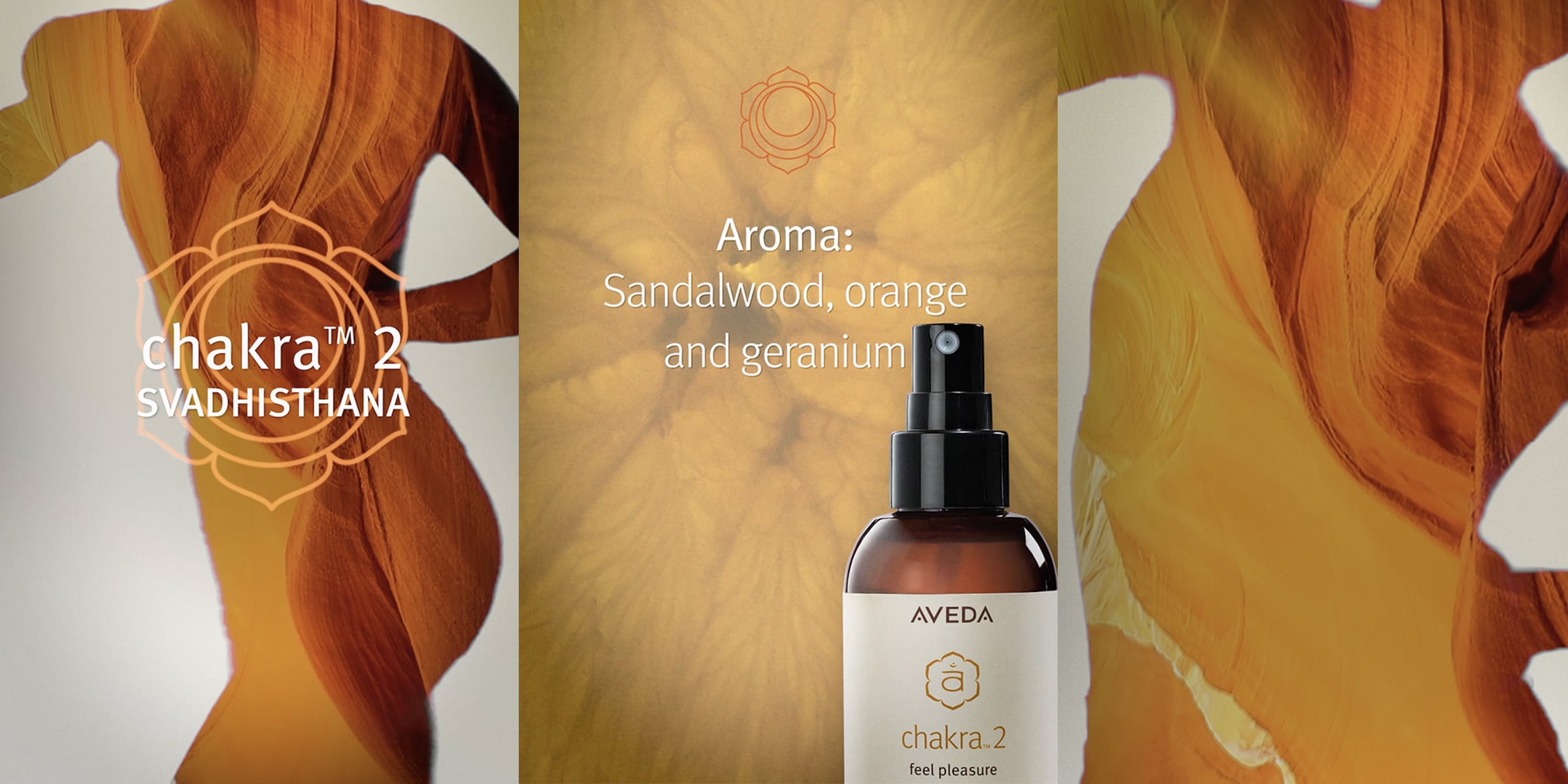 Chakra 2 aroma includes saldalwood, orange and geranium