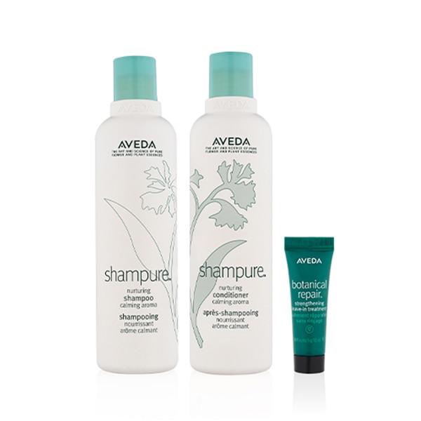 AVEDA Shampure tm Shampoo & Conditioner duo Soothes & Nurtures Hair. Protect & Strengthen Hair all day with Free Botanical Repair tm Leave-in Treatment - 250ml x 2 & 10ml