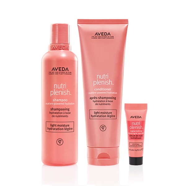 AVEDA Nutriplenish tm Shampoo & Conditioner Light Replenish dry & Dull Hair With Superfoods. for Thin to Medium Hair Types. Hydrate Hair Overnight With the Free Overnight Serum. - 250ml x 2 & 10ml